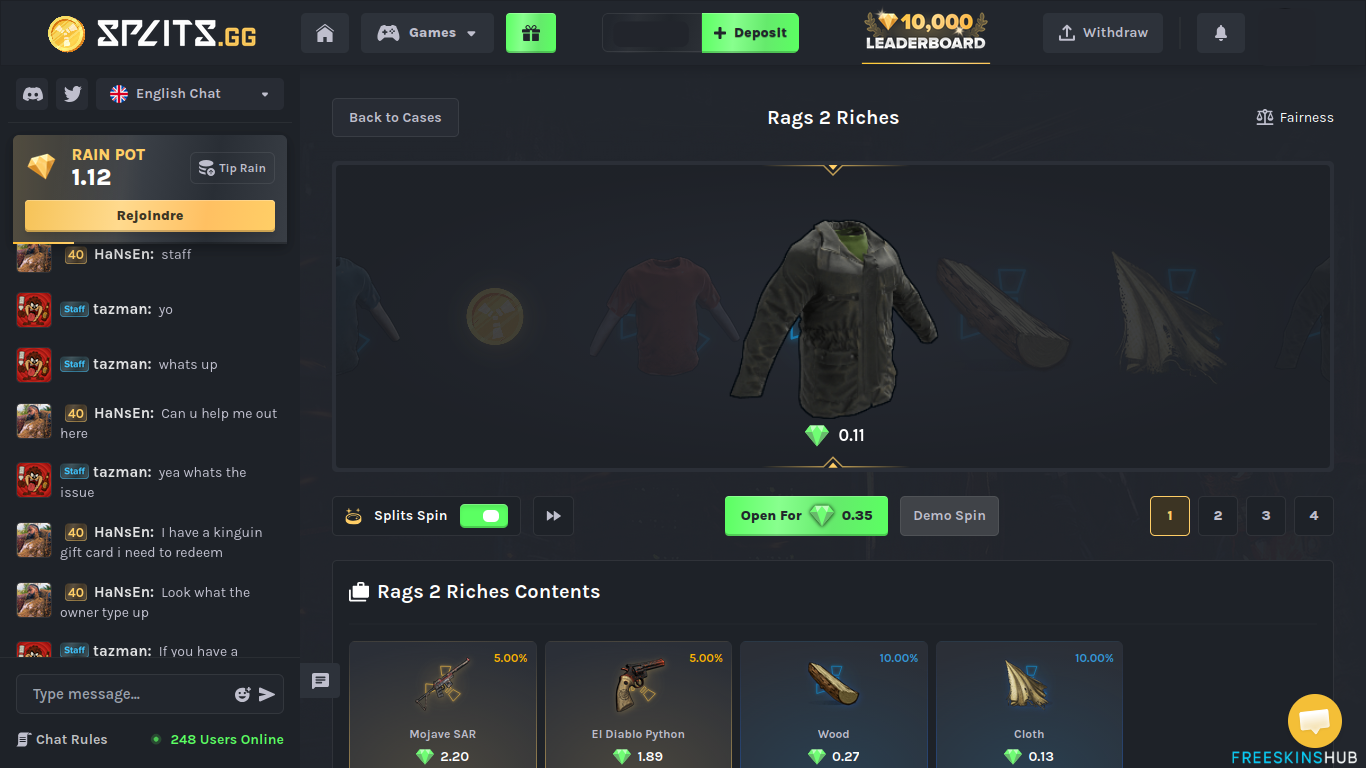 Screenshot of Splits.gg case opening interface